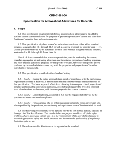 CRD-C 661-06 Specification for Antiwashout Admixtures for Concrete