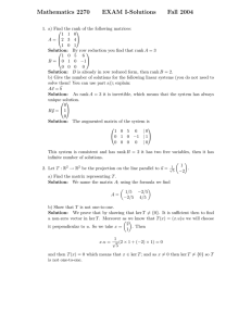 Mathematics 2270 EXAM I-Solutions Fall 2004