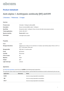 Anti-alpha 1 Antitrypsin antibody [B9] ab9399 Product datasheet 2 Abreviews 3 Images