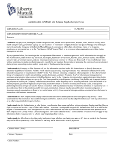 Authorization to Obtain and Release Psychotherapy Notes