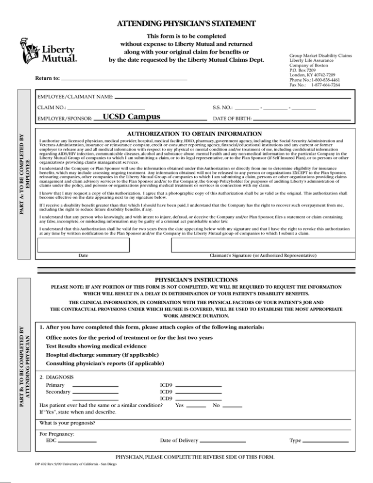 ATTENDING PHYSICIAN S STATEMENT