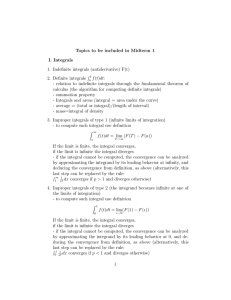 Topics to be included in Midterm 1 I. Integrals 2. Definite integrals