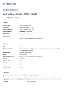 Anti-p21 antibody [AC8.3] ab118 Product datasheet 1 References 2 Images