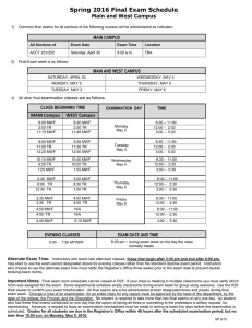 Spring 2016 Final Exam Schedule Main and West Campus  MAIN CAMPUS