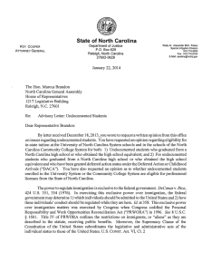 State of North  Carolina Department of Justice P.O.  Box 629