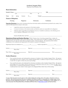 Academic Integrity Policy Basic Information: Nature of Allegation: Department Head Resolution Form