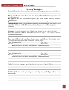 Resume	Worksheet Cahill Career Development Center [ ]