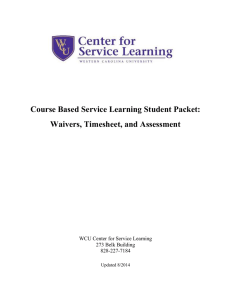 Course Based Service Learning Student Packet: Waivers, Timesheet, and Assessment