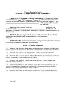 SERVICE LEARNING AFFILIATION AGREEMENT