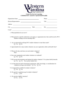Center for Service Learning COMMUNITY AGENCY QUESTIONNAIRE