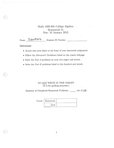 Math 1090.004 College Algebra Homework 01 Due: 16 Jauuary 2013