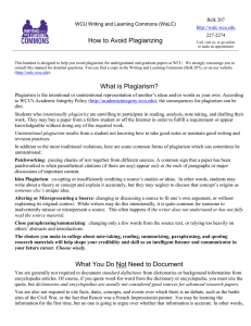 How to Avoid Plagiarizing Belk 207 WCU Writing and Learning Commons (WaLC)