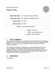 Patent Policy I. POLICY SUMMARY