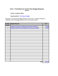 Form 1: Prioritized List of One-Time Budget Requests 2016-17 Priority Budget Request