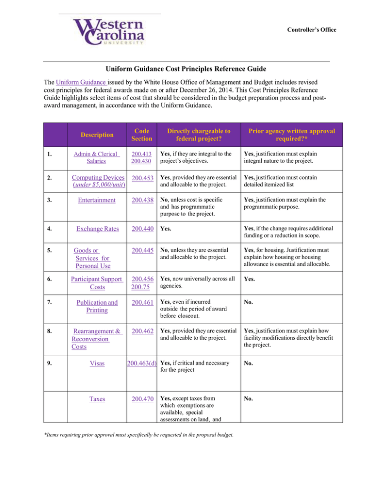 travel costs uniform guidance