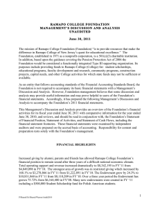 The mission of Ramapo College Foundation (Foundation) “is to provide... difference in Ramapo College of New Jersey’s quest for educational...  RAMAPO COLLEGE FOUNDATION