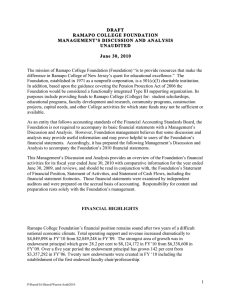 The mission of Ramapo College Foundation (Foundation) “is to provide... difference in Ramapo College of New Jersey’s quest for educational... DRAFT RAMAPO COLLEGE FOUNDATION