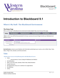 Introduction to Blackboard 9.1 Where’s My Stuff:  The Blackboard Environment