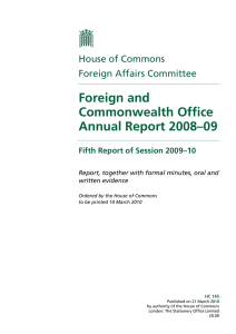 Foreign and Commonwealth Office Annual Report 2008–09 House of Commons