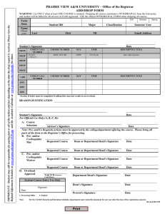 PRAIRIE VIEW A&amp;M UNIVERSITY – Office of the Registrar ADD/DROP FORM