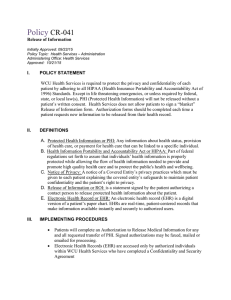 Policy CR-041  Release of Information