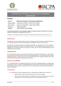   GUIDELINE ON PATHOLOGY TESTING IN THE EMERGENCY  DEPARTMENT Guideline