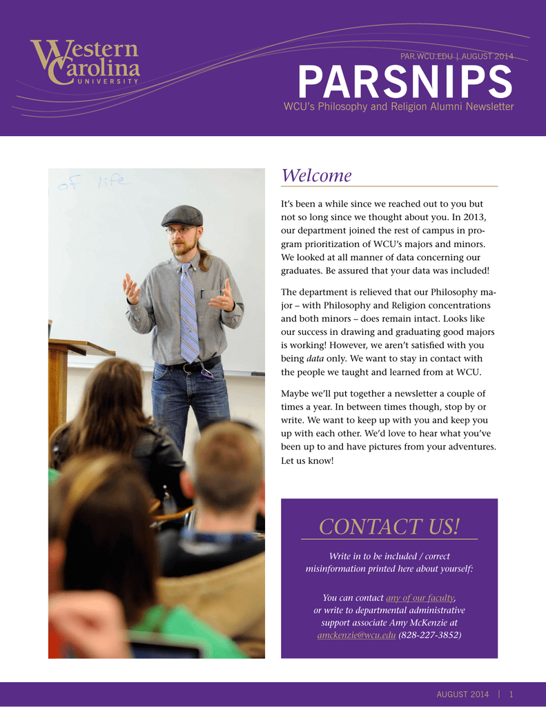 PARSNIPS Welcome WCU's Philosophy and Religion Alumni Newsletter