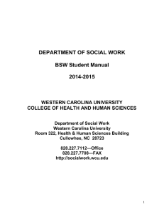 DEPARTMENT OF SOCIAL WORK BSW Student Manual 2014-2015