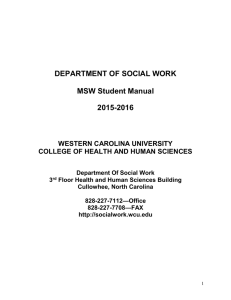 DEPARTMENT OF SOCIAL WORK MSW Student Manual 2015-2016