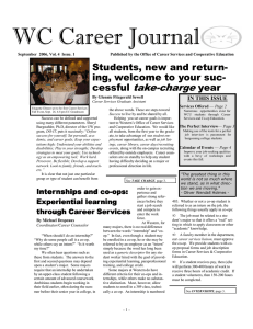 WC Career Journal take-charge Students, new and return- ing, welcome to your suc-