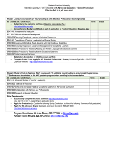 Western Carolina University K-12 Effective Fall 2016, 42 hours total