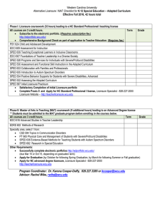 Western Carolina University K-12 Effective Fall 2016, 42 hours total