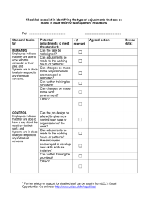 Checklist to assist in identifying the type of adjustments that... made to meet the HSE Management Standards