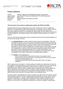 Position Statement Genetic Tests that are Marketed Directly to Consumers