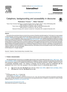 ScienceDirect Cataphora, backgrounding and accessibility in discourse Radoslava Trnavac , Maite Taboada