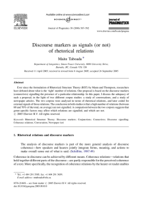 Discourse markers as signals (or not) of rhetorical relations Maite Taboada *