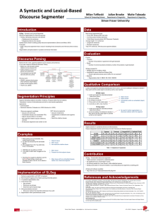 A Syntactic and Lexical‐Based  Discourse Segmenter  Introduction