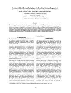 Sentiment Classification Techniques for Tracking Literary Reputation  Maite Taboada