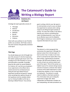 The Catamount’s Guide to Writing a Biology Report Anatomy of a Lab Report