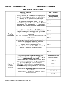 Western Carolina University  Office of Field Experiences Intern I Program Specific Guidelines