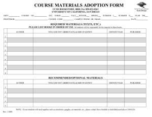 COURSE MATERIALS ADOPTION FORM UCSD BOOKSTORE, 0008; Fax 858-822-0261