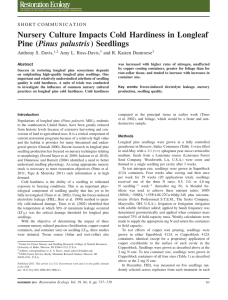 Nursery Culture Impacts Cold Hardiness in Longleaf Pinus palustris Anthony S. Davis,