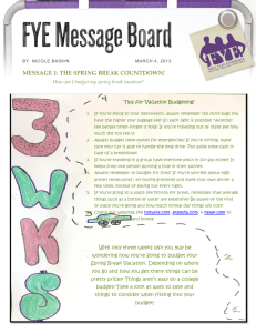 MESSAGE 1: THE SPRING BREAK COUNTDOWN!  Tips for Vacation Budgeting!