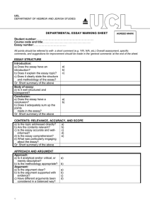 DEPARTMENTAL ESSAY MARKING SHEET  Student number: Course code and title