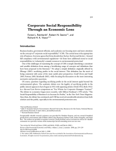 Corporate Social Responsibility Through an Economic Lens Introduction Forest L. Reinhardt