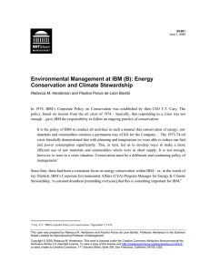 Environmental Management at IBM (B): Energy Conservation and Climate Stewardship
