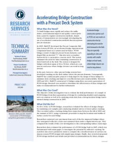 RESEARCH SERVICES Accelerating Bridge Construction with a Precast Deck System