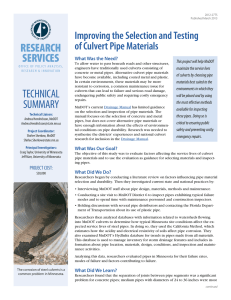 RESEARCH SERVICES Improving the Selection and Testing of Culvert Pipe Materials