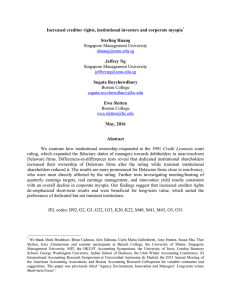 Increased creditor rights, institutional investors and corporate myopia  Sterling Huang Jeffrey Ng