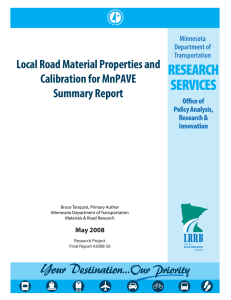 Local Road Material Properties and Calibration for MnPAVE Summary Report